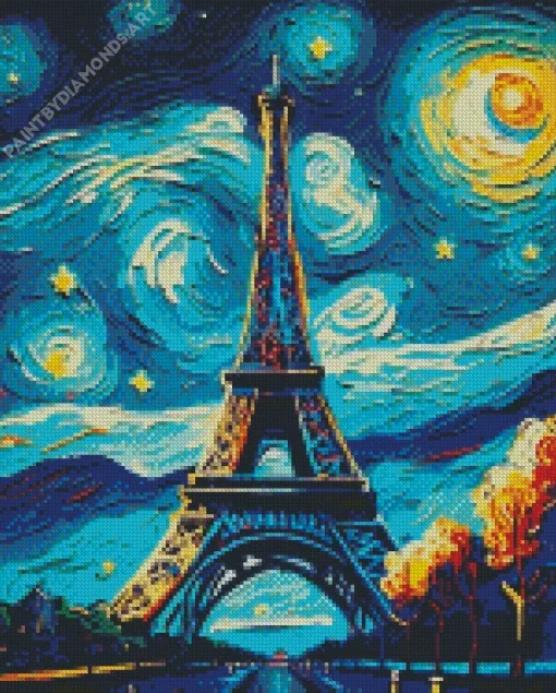 Starry Night Eiffel Tower Diamond Painting