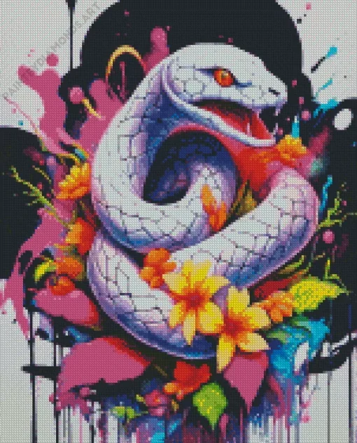 White Flower Snake Diamond Painting