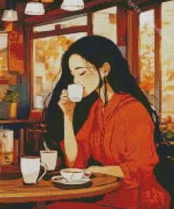 Woman Drinking Coffee Diamond Painting