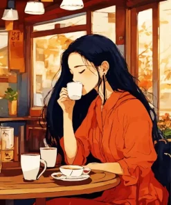 Woman Drinking Coffee Diamond Painting