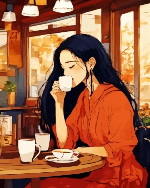 Woman Drinking Coffee Diamond Painting