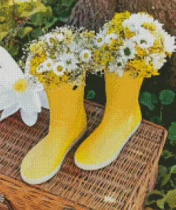 Yellow Boots With Daisies Diamond Painting