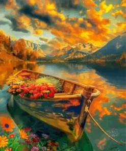 Floral Boat At Sunset Diamond Painting