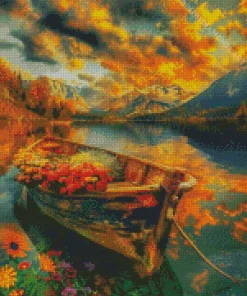 Floral Boat At Sunset Diamond Painting