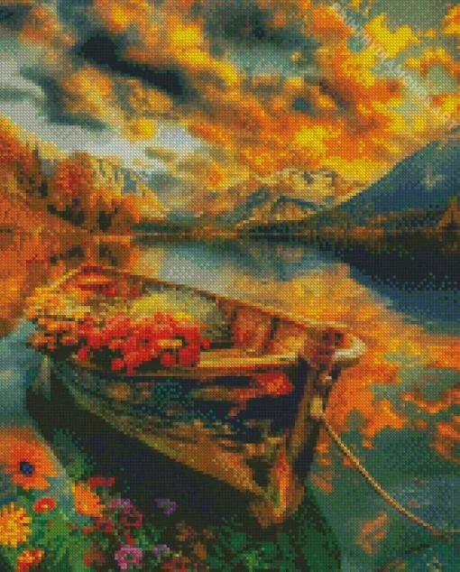 Floral Boat At Sunset Diamond Painting