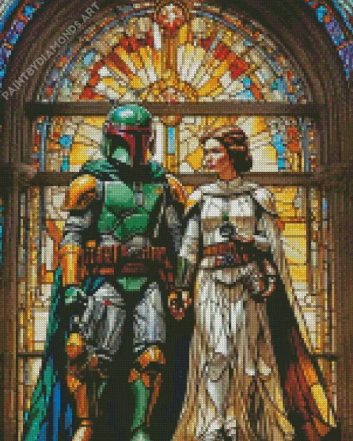 Leia And Boba Fett Stained Glass Diamond Painting