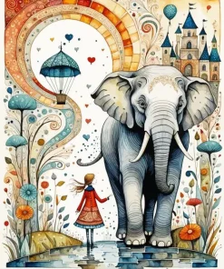 Aesthetic Elephant And Girl Art Diamond Painting