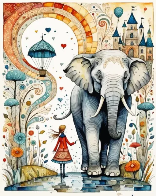 Aesthetic Elephant And Girl Art Diamond Painting