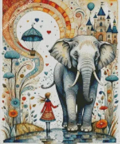 Aesthetic Elephant And Girl Art Diamond Painting