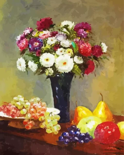 Asters And Fruit On A Table Diamond Painting