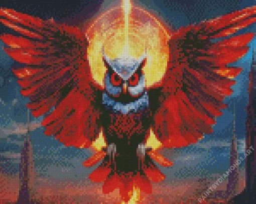 Black Owl With Red Eyes Diamond Painting