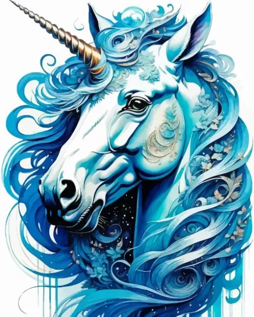 Blue Unicorn Head Diamond Painting