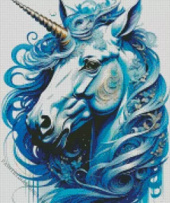 Blue Unicorn Head Diamond Painting