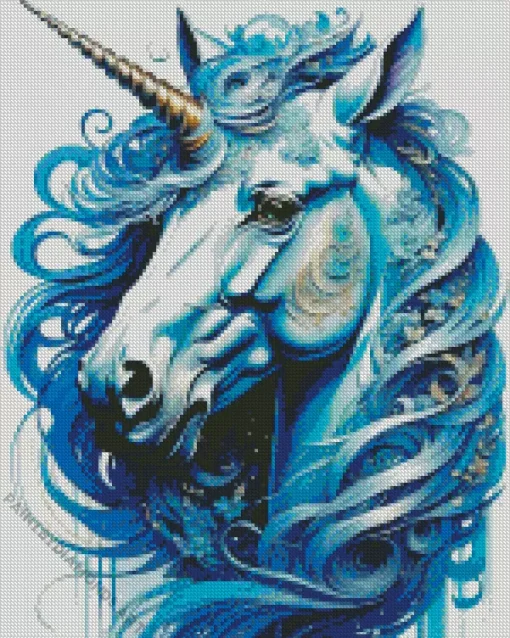 Blue Unicorn Head Diamond Painting