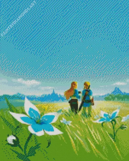 Blue Zelda Flowers Diamond Painting