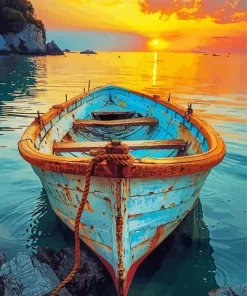 Boat At Sunset Diamond Painting