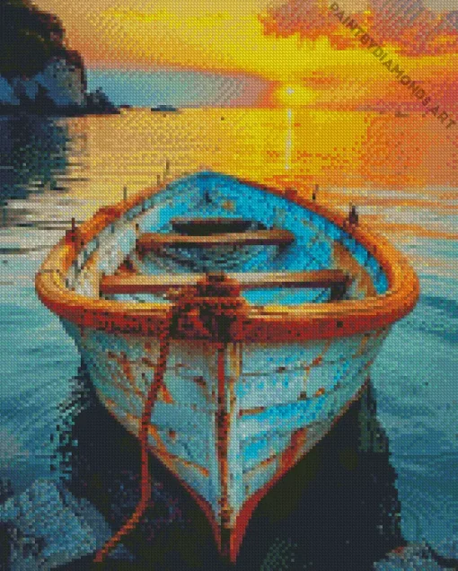 Boat At Sunset Diamond Painting