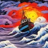 Boat In Storm Diamond Painting