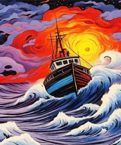 Boat In Storm Diamond Painting