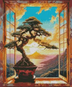 Bonsai Tree In Windows Diamond Painting