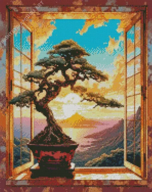 Bonsai Tree In Windows Diamond Painting