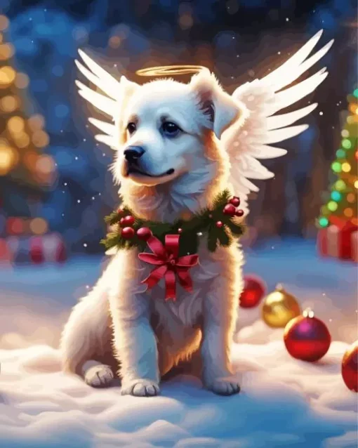 Christmas Dog Angel Diamond Painting