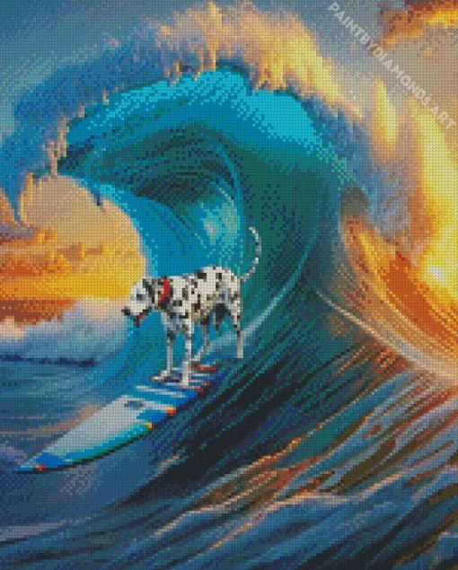 Cool Dog On A Surfboard Diamond Painting