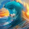 Cool Dog On A Surfboard Diamond Painting