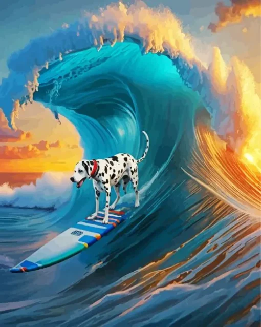 Cool Dog On A Surfboard Diamond Painting