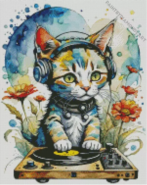 Cute Dj Cat Diamond Painting