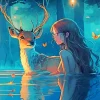 Deer And Girl Diamond Painting