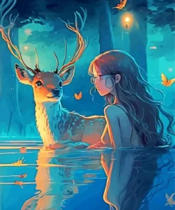 Deer And Girl Diamond Painting