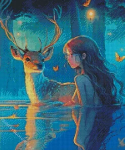 Deer And Girl Diamond Painting