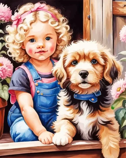 Dog And Girl Art Diamond Painting