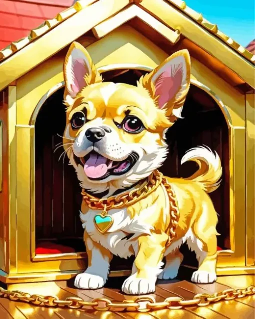 Dog And Golden House Diamond Painting