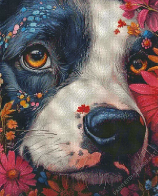 Dog Face Flower Diamond Painting