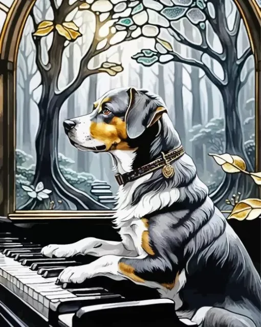 Dog Playing Piano Art Diamond Painting