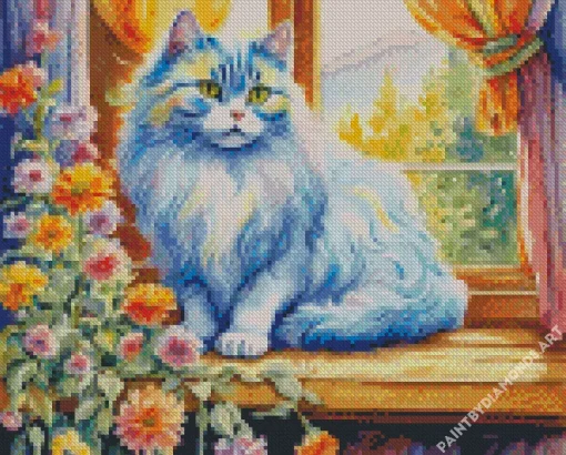 Fat Long Haired Cat Diamond Painting