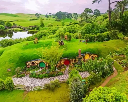 Hobbiton House Landscape Diamond Painting