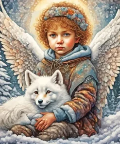 Angel Boy And Fox Diamond Painting