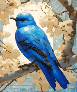 Blue Bird On Branch Diamond Painting