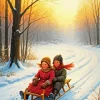 Brother And Sister Sled Riding Diamond Painting