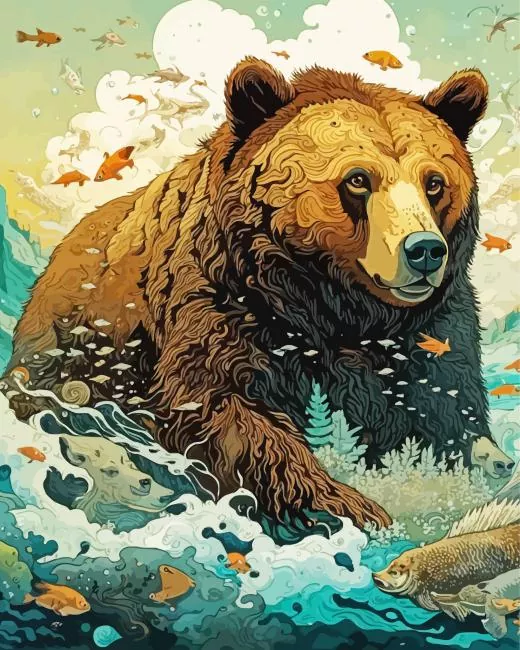 Brown Bear Art Diamond With Numbers Brown Bear Art Diamond Painting