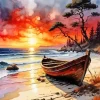 Brown Boat In the Beach Diamond Painting