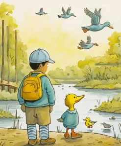 Cartoon Boy And Duck Diamond Painting