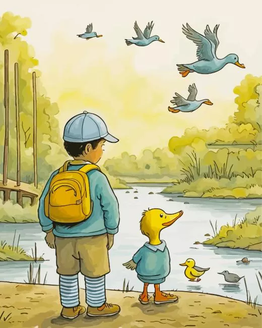 Cartoon boy and duck Diamond Paintings Cartoon Boy And Duck Diamond Painting