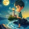 Cartoon Boy Fishing Diamond Painting