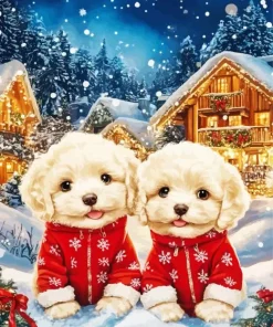 Christmas Maltipoo Dogs Diamond Painting