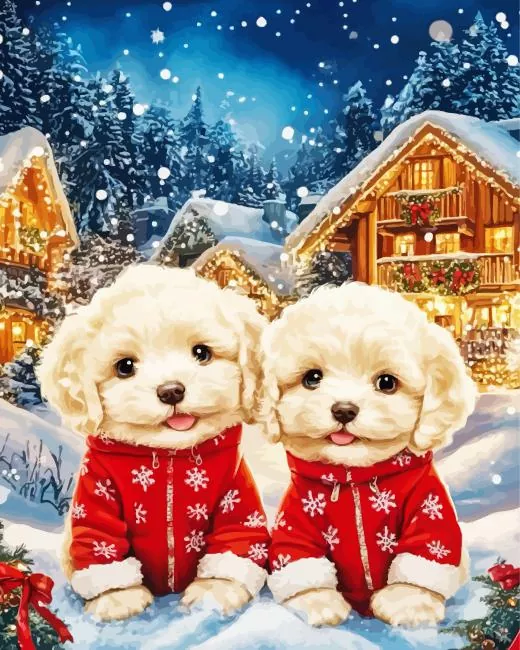 Christmas maltipoo dogs Diamond By Numbers Christmas Maltipoo Dogs Diamond Painting