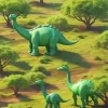 Green Brontosaurus Family Diamond Painting